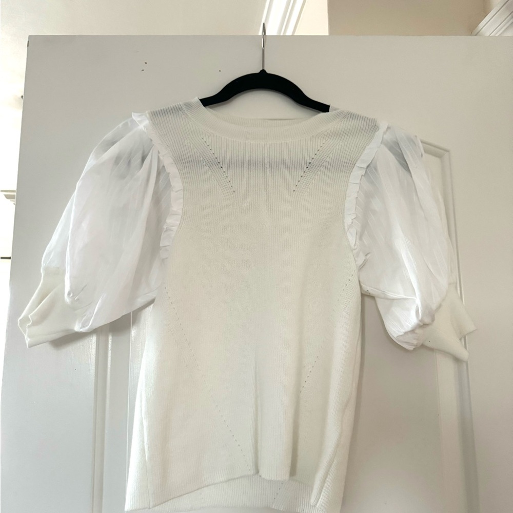 Veronica Beard White Puff Sleeve Top